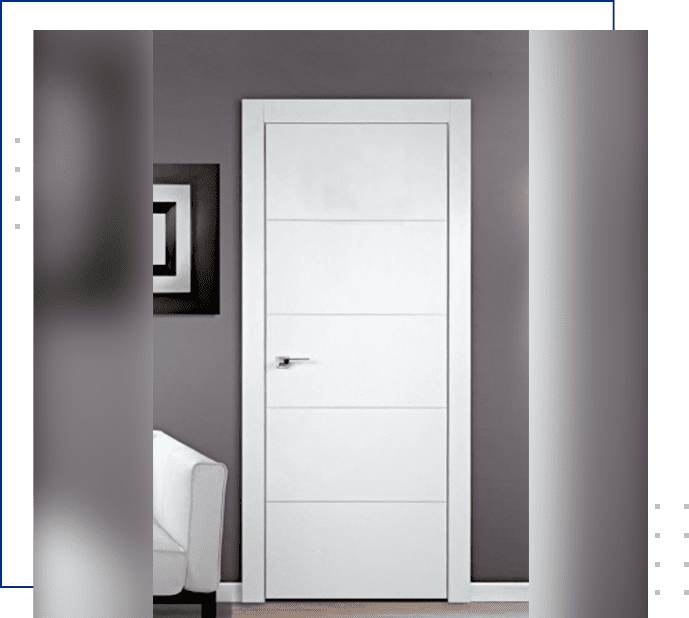 A white door in a room with gray walls.